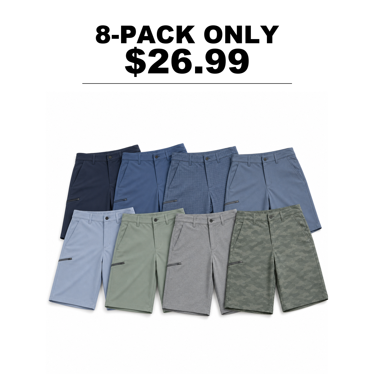 Men's Stretch Golf Shorts 8-Pack Mixed Color Set - Quick Dry Hybrid Dress Shorts