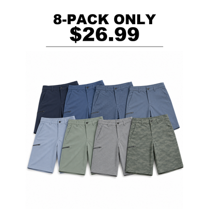 Men's Stretch Golf Shorts 8-Pack Mixed Color Set - Quick Dry Hybrid Dress Shorts
