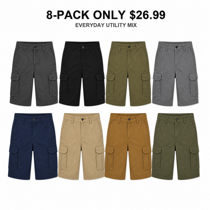 Men's Classic Cargo Stretch Shorts 8-Pack Mixed Color Set - 6-Pocket Utility Shorts