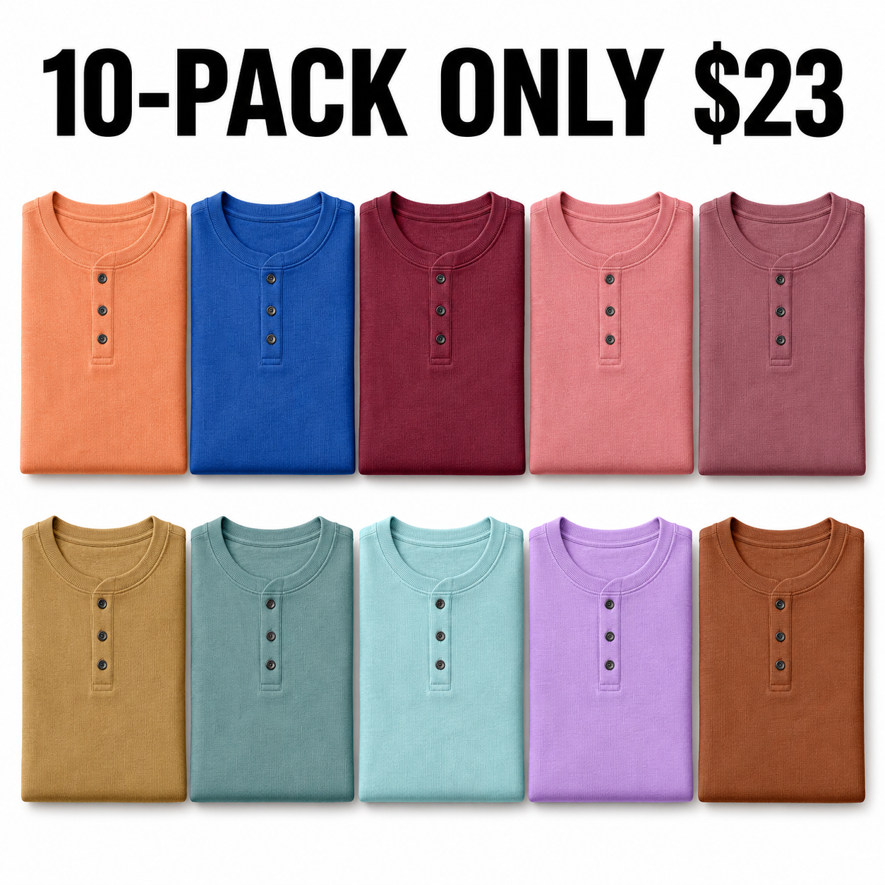 Men's Ribbed Knit Short Sleeve Henley Shirts Mixed Pack Set - Half Button Tees