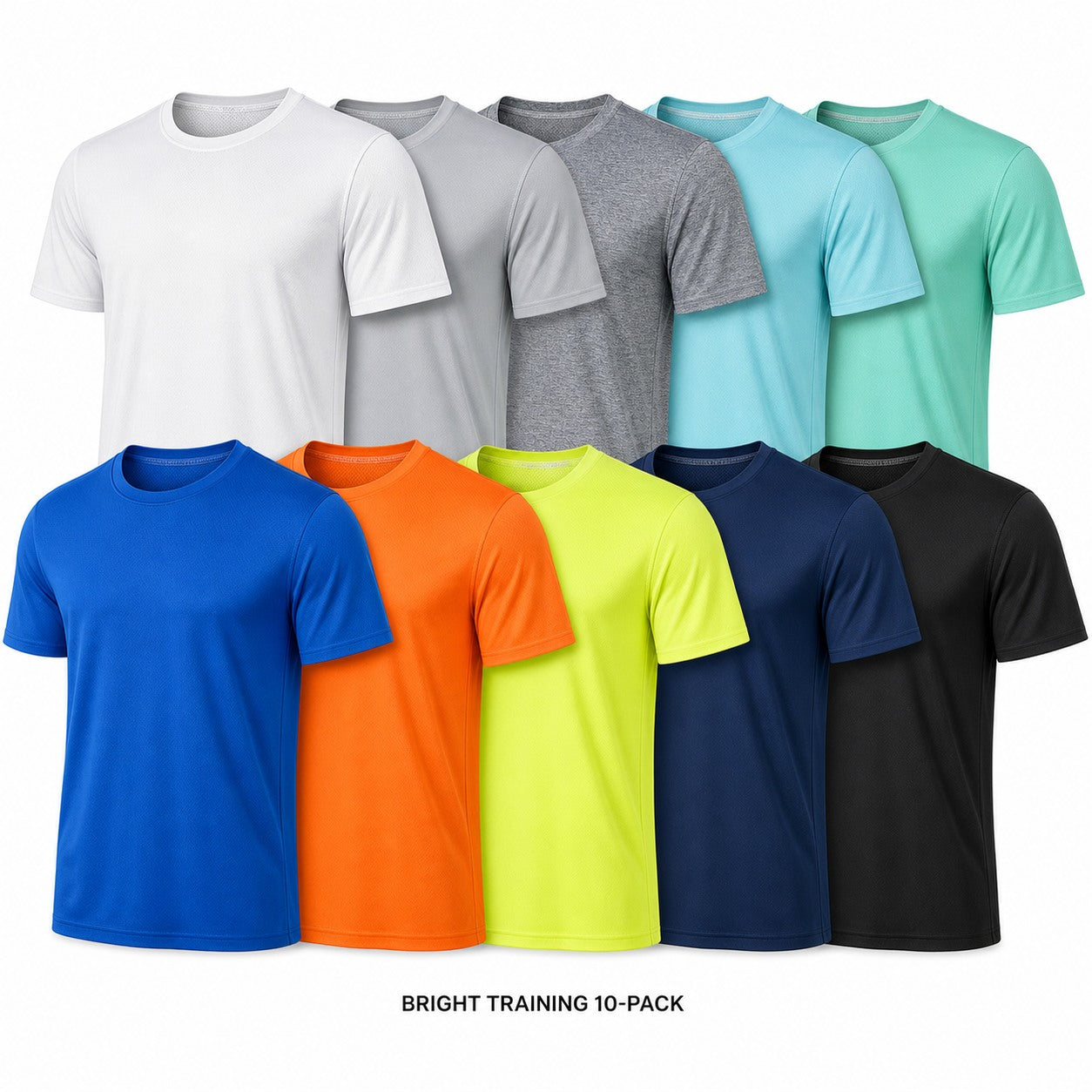 Men's Dry-Fit Athletic Crew Neck T-Shirts 10-Pack Mixed Color Set - Quick Dry Workout Tees