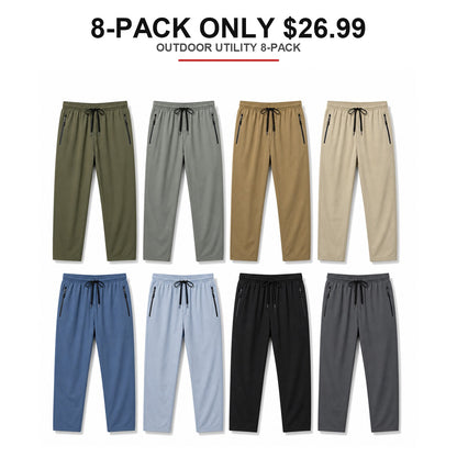 Men's Lightweight Hiking Jogger Pants 8-Pack Mixed Color Set - Quick Dry Elastic Waist Travel Pants