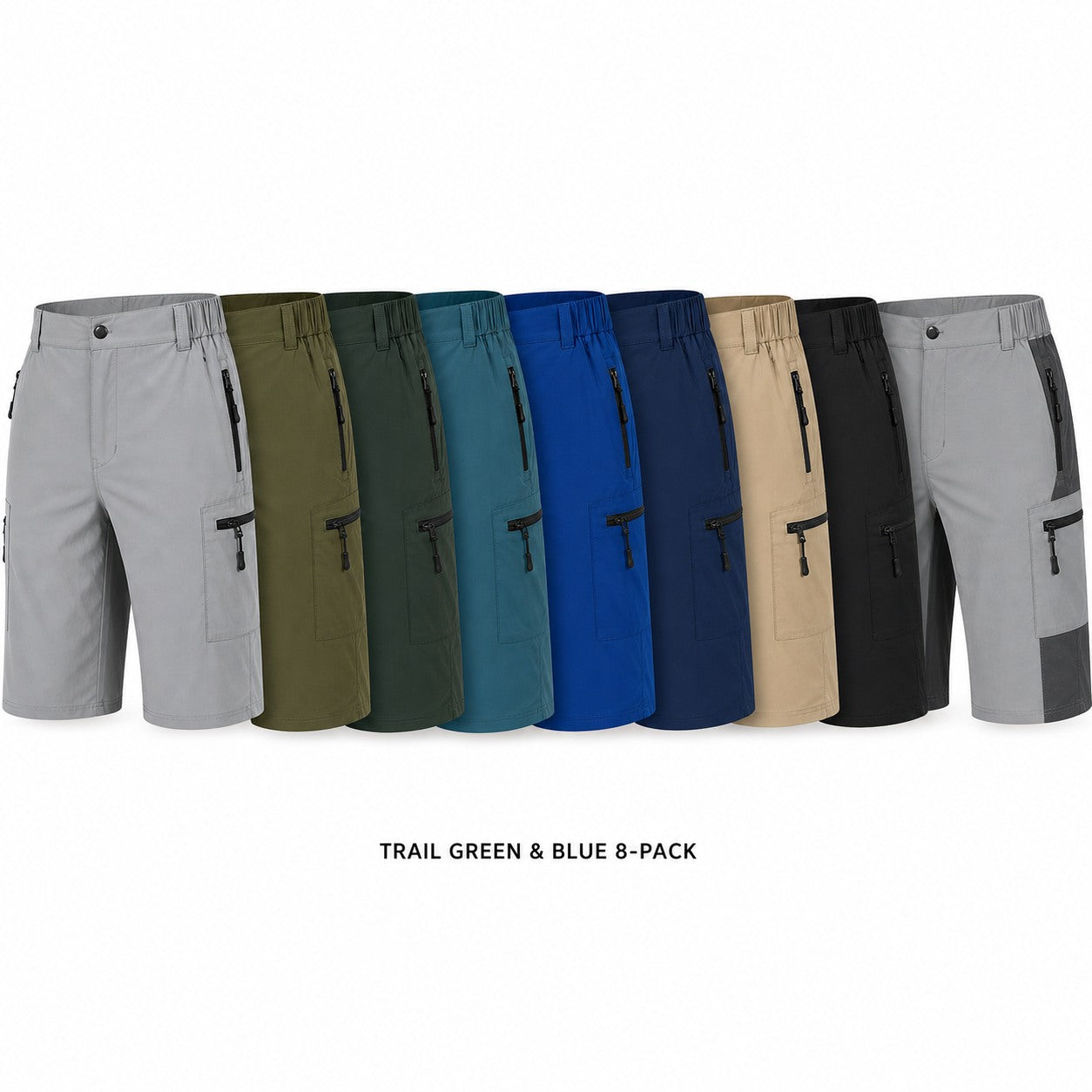 Men's Quick-Dry Hiking Cargo Shorts 8-Pack Mixed Color Set - Multi-Pocket Outdoor Shorts