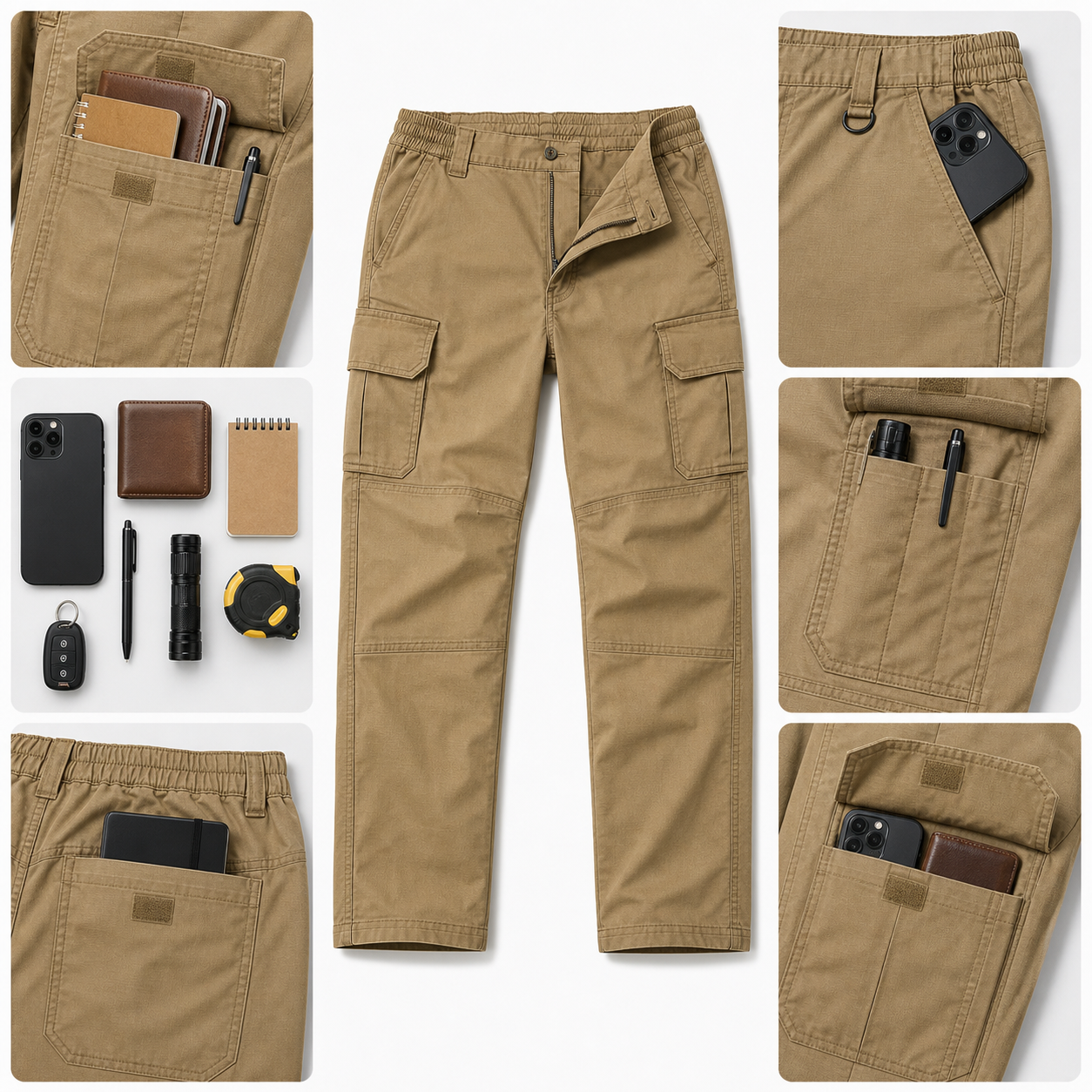 Men's Stretch Tactical Cargo Pants 8-Pack Mixed Color Set - Lightweight Outdoor Work Pants