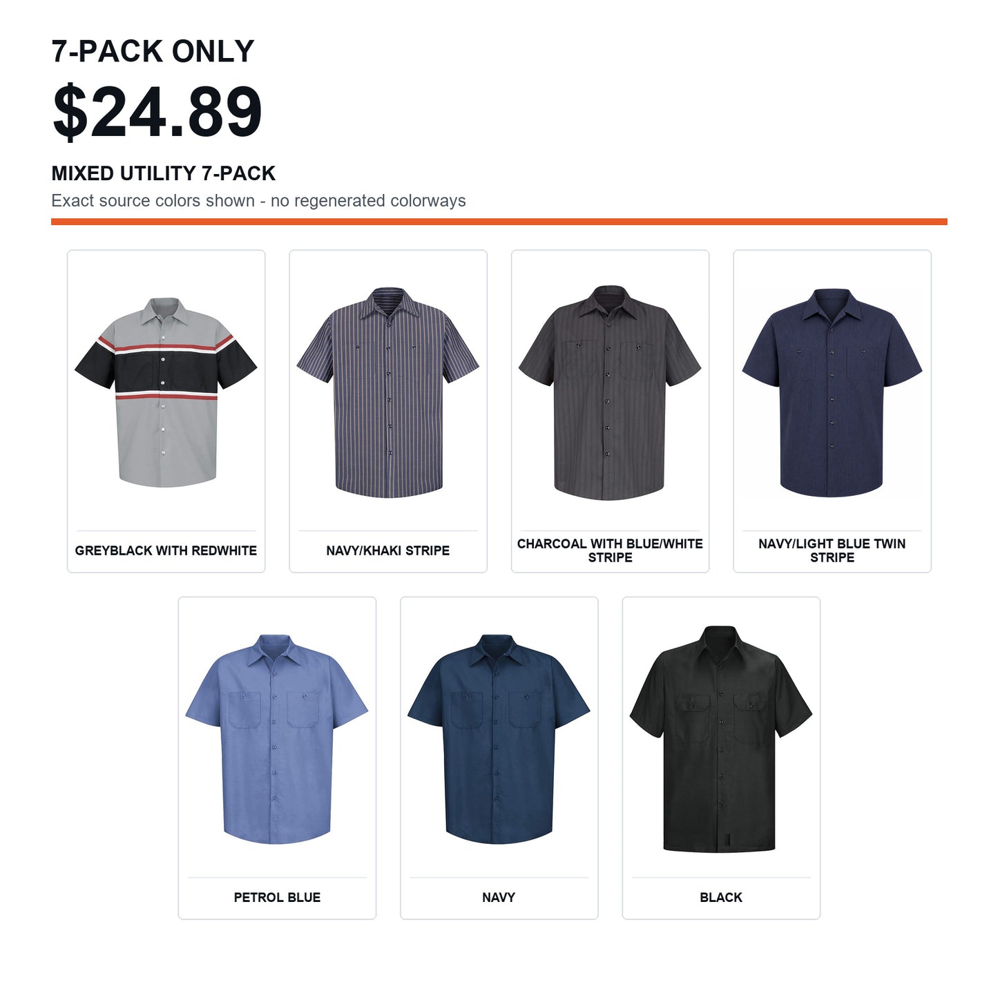 Men's Short Sleeve Industrial Work Shirts 7-Pack & 14-Pack Set - Stain Resistant Button Down Utility Shirts