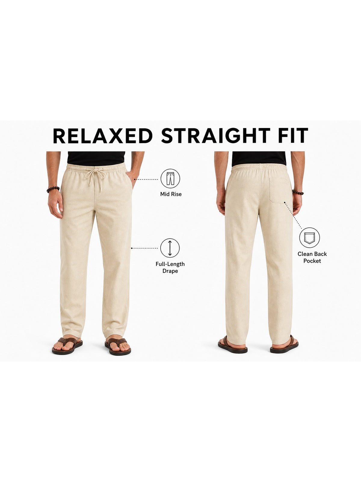 Men's Drawstring Linen Beach Pants 8-Pack All Color Set - Lightweight Summer Casual Trousers