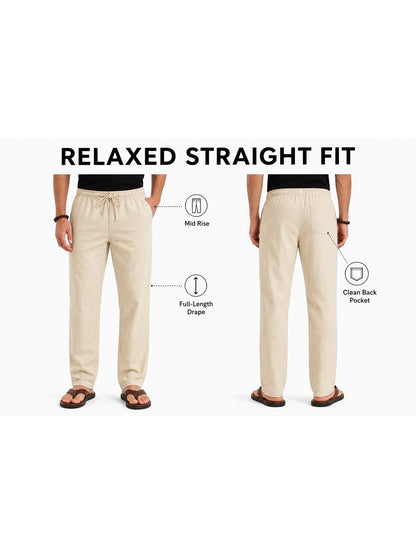 Men's Drawstring Linen Beach Pants 8-Pack All Color Set - Lightweight Summer Casual Trousers