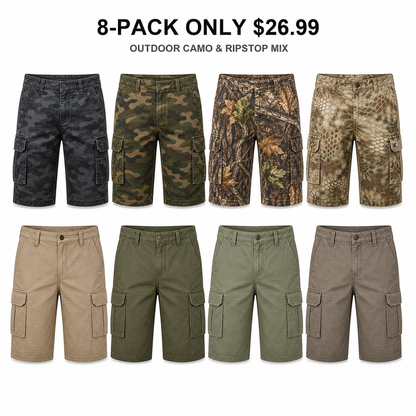 Men's Classic Cargo Stretch Shorts 8-Pack Mixed Color Set - 6-Pocket Utility Shorts