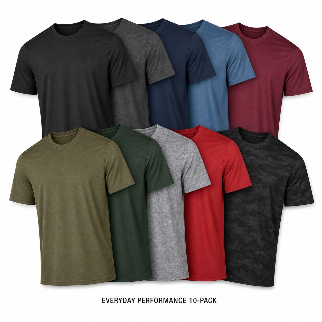 Men's Dry-Fit Athletic Crew Neck T-Shirts 10-Pack Mixed Color Set - Quick Dry Workout Tees