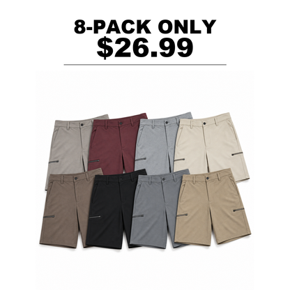 Men's Stretch Golf Shorts 8-Pack Mixed Color Set - Quick Dry Hybrid Dress Shorts