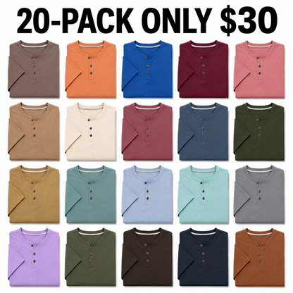 Men's Ribbed Knit Short Sleeve Henley Shirts Mixed Pack Set - Half Button Tees