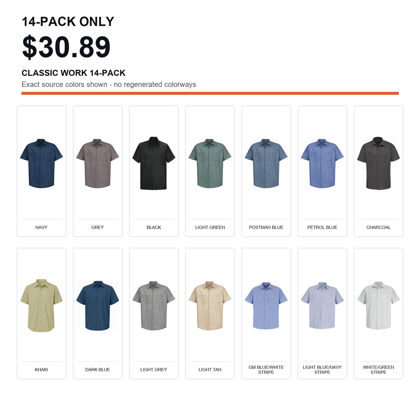 Men's Short Sleeve Industrial Work Shirts 7-Pack & 14-Pack Set - Stain Resistant Button Down Utility Shirts