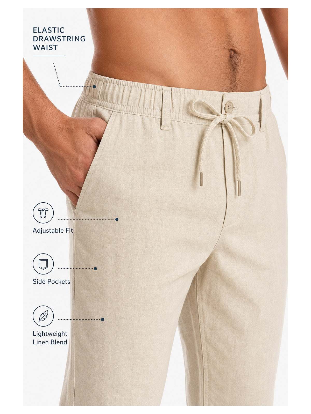 Men's Drawstring Linen Beach Pants 8-Pack All Color Set - Lightweight Summer Casual Trousers