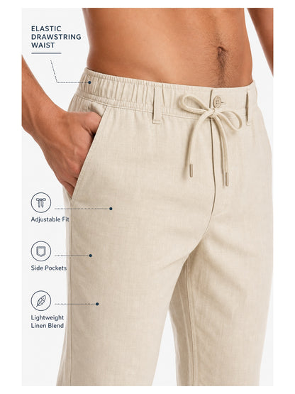 Men's Drawstring Linen Beach Pants 8-Pack All Color Set - Lightweight Summer Casual Trousers