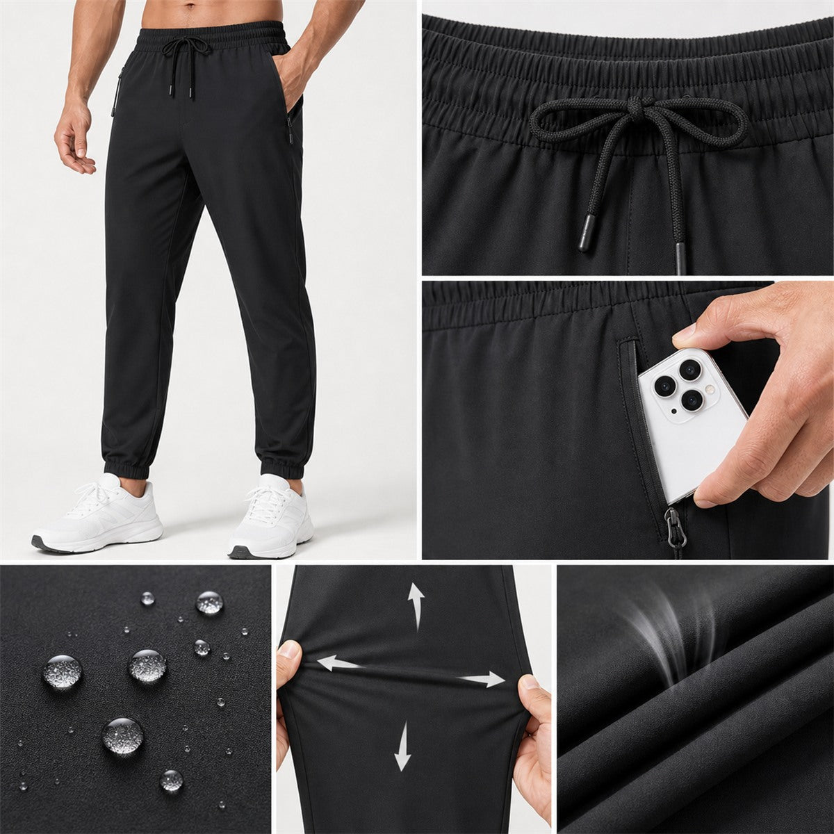 Men's Lightweight Hiking Jogger Pants 8-Pack Mixed Color Set - Quick Dry Elastic Waist Travel Pants
