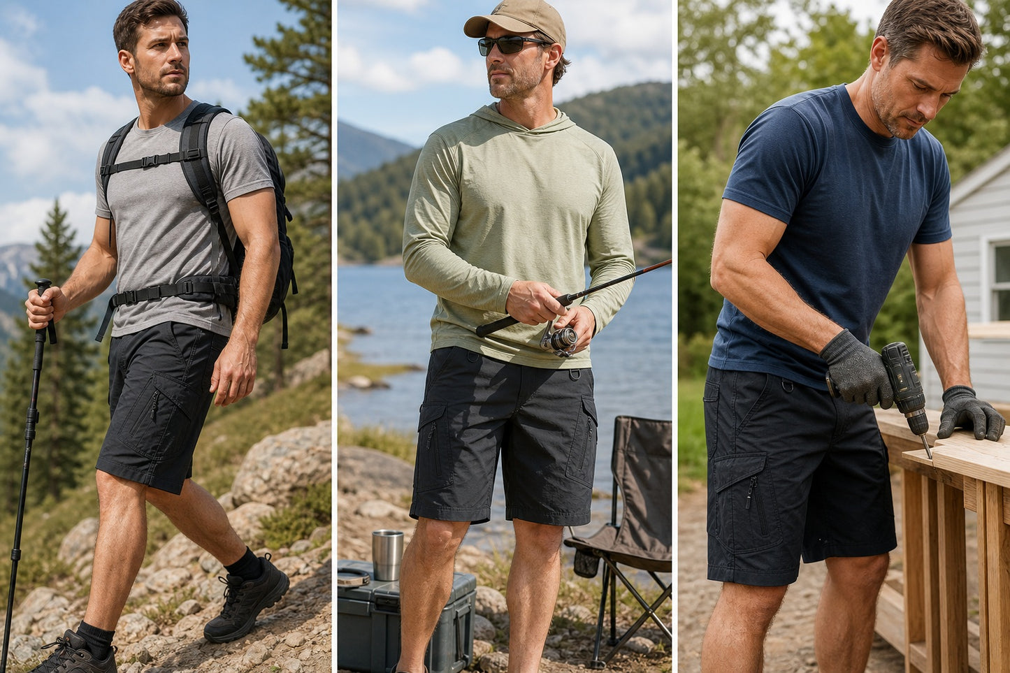 Men's Water-Repellent Hiking Tactical Cargo Shorts 8-Pack All Color Set - Quick Dry Multi-Pocket Work Shorts