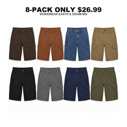 Men's Classic Cargo Stretch Shorts 8-Pack Mixed Color Set - 6-Pocket Utility Shorts