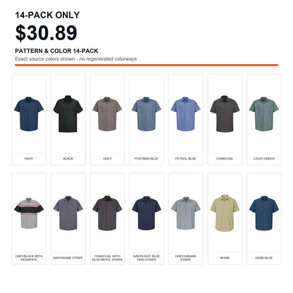 Men's Short Sleeve Industrial Work Shirts 7-Pack & 14-Pack Set - Stain Resistant Button Down Utility Shirts