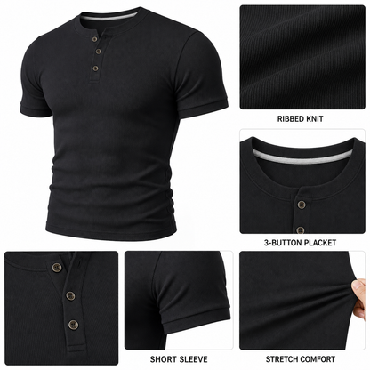 Men's Ribbed Knit Short Sleeve Henley Shirts Mixed Pack Set - Half Button Tees