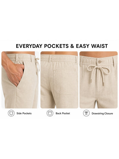 Men's Drawstring Linen Beach Pants 8-Pack All Color Set - Lightweight Summer Casual Trousers