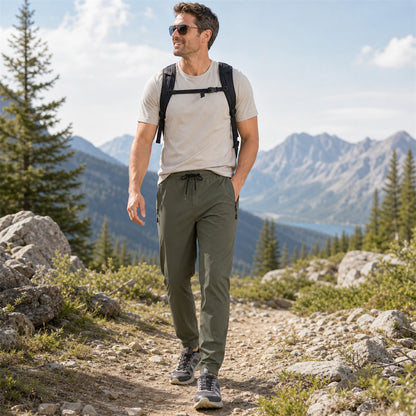 Men's Lightweight Hiking Jogger Pants 8-Pack Mixed Color Set - Quick Dry Elastic Waist Travel Pants