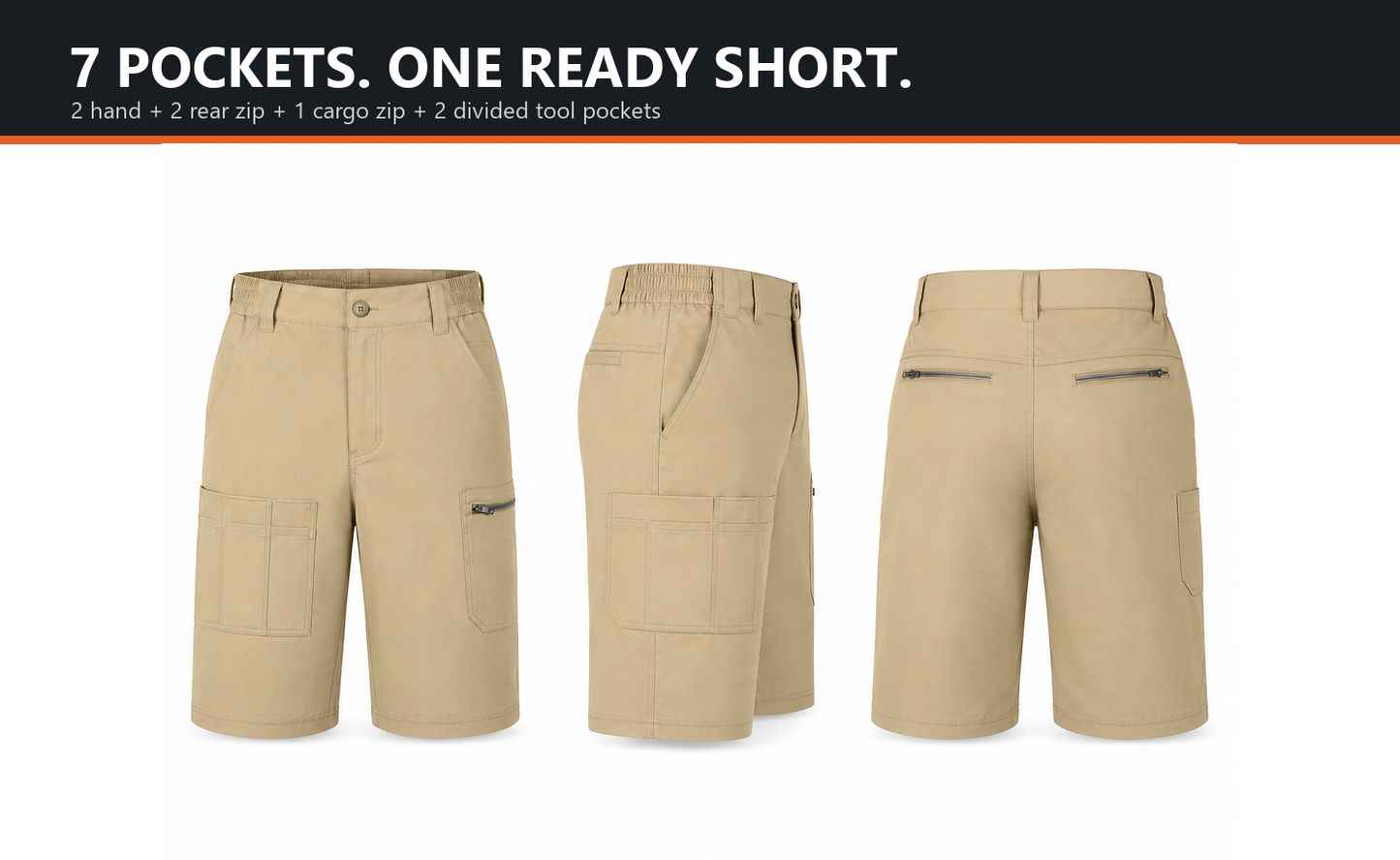 Men's Quick-Dry Fishing Cargo Shorts 7-Pack - 7-Pocket Water-Repellent Outdoor Shorts