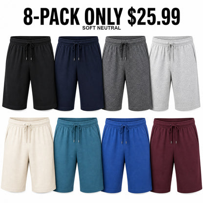 Men's Cotton Jersey Lounge Shorts 8-Pack Mixed Color Set - Lightweight 9 Inch Inseam Casual Active Shorts