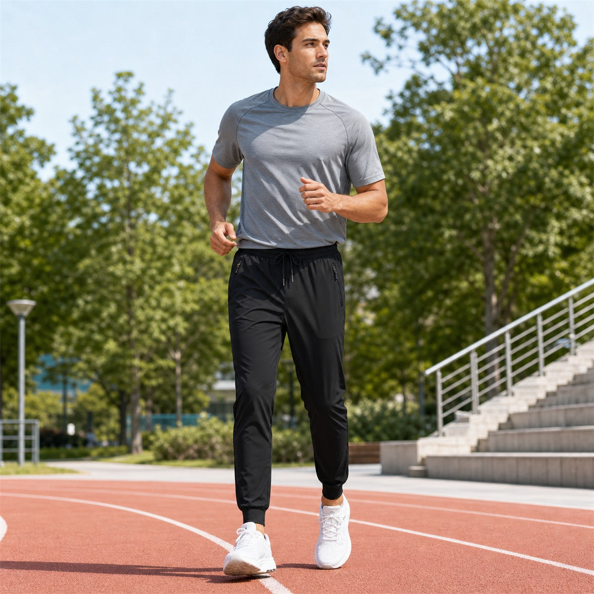 Men's Lightweight Hiking Jogger Pants 8-Pack Mixed Color Set - Quick Dry Elastic Waist Travel Pants