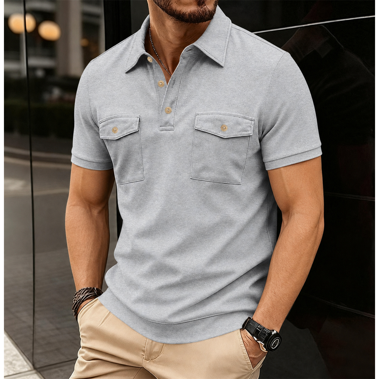 Men's Short Sleeve Utility Polo Shirts 6-Pack Mixed Color Set - Double Pocket Casual Work Polo