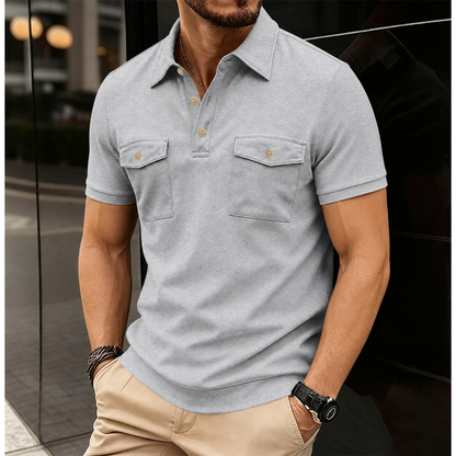 Men's Short Sleeve Utility Polo Shirts 6-Pack Mixed Color Set - Double Pocket Casual Work Polo