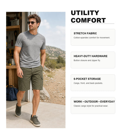 Men's Classic Cargo Stretch Shorts 8-Pack Mixed Color Set - 6-Pocket Utility Shorts