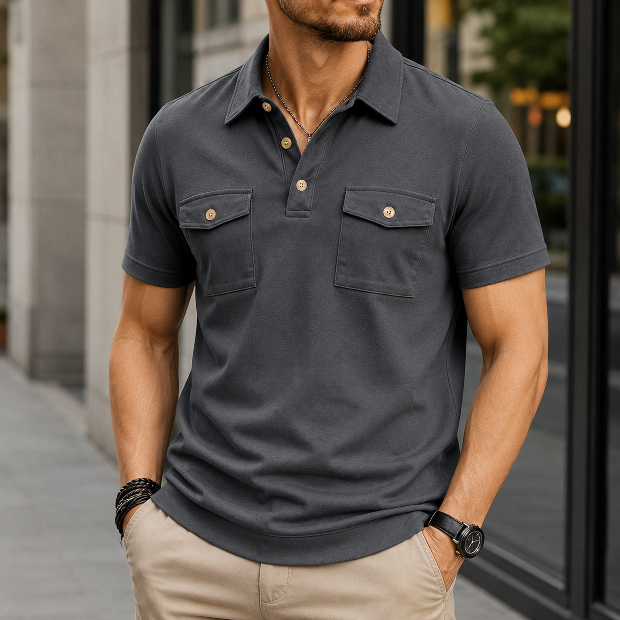 Men's Short Sleeve Utility Polo Shirts 6-Pack Mixed Color Set - Double Pocket Casual Work Polo