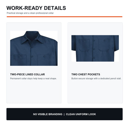 Men's Short Sleeve Industrial Work Shirts 7-Pack & 14-Pack Set - Stain Resistant Button Down Utility Shirts