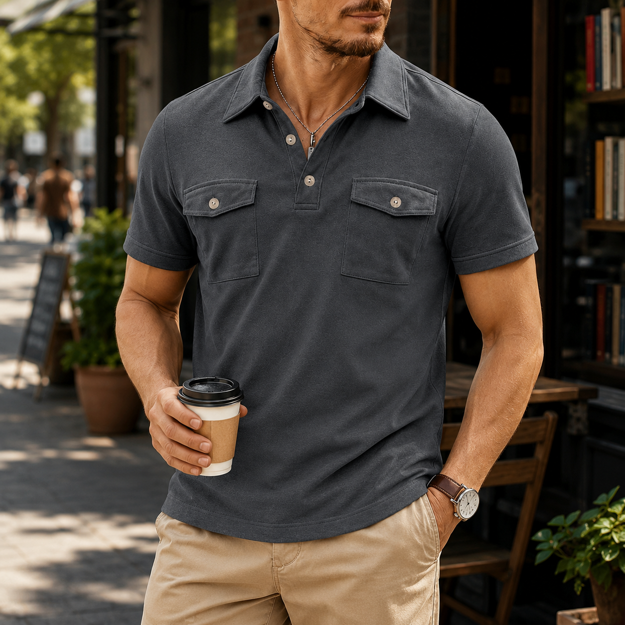 Men's Short Sleeve Utility Polo Shirts 6-Pack Mixed Color Set - Double Pocket Casual Work Polo