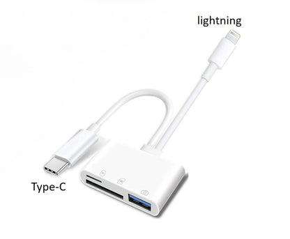 3-in-1 Dual-Port Card Reader (Lightning & Type-C) - Plug & Play SD/MicroSD Adapter with USB-A for iPhone, iPad, Android & Mac - No App Required
