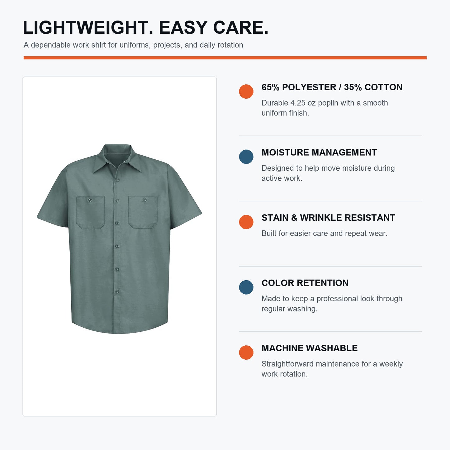 Men's Short Sleeve Industrial Work Shirts 7-Pack & 14-Pack Set - Stain Resistant Button Down Utility Shirts