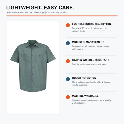 Men's Short Sleeve Industrial Work Shirts 7-Pack & 14-Pack Set - Stain Resistant Button Down Utility Shirts