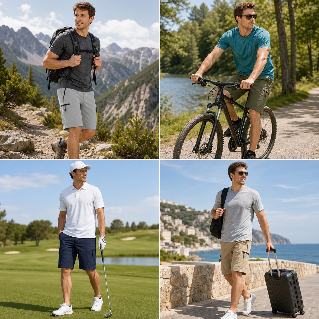 Men's Quick-Dry Hiking Cargo Shorts 8-Pack Mixed Color Set - Multi-Pocket Outdoor Shorts