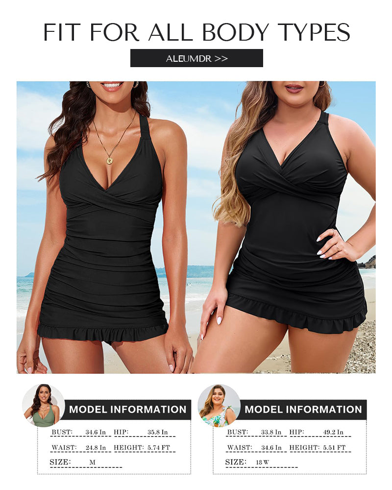🩱2026 New Type 50% OFF👙Deep V Cross-Back Ruched One-Piece Swimsuit