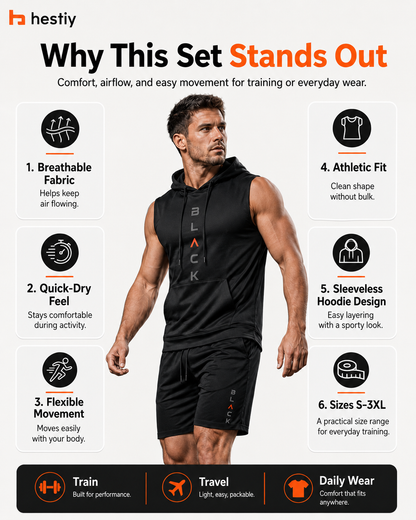 🏋️‍50% OFF NOW! 💪 Men’s Sleeveless Hoodie & Shorts Set – Athletic & Casual Fit – Breathable & Quick-Dry 🏋️‍♂️