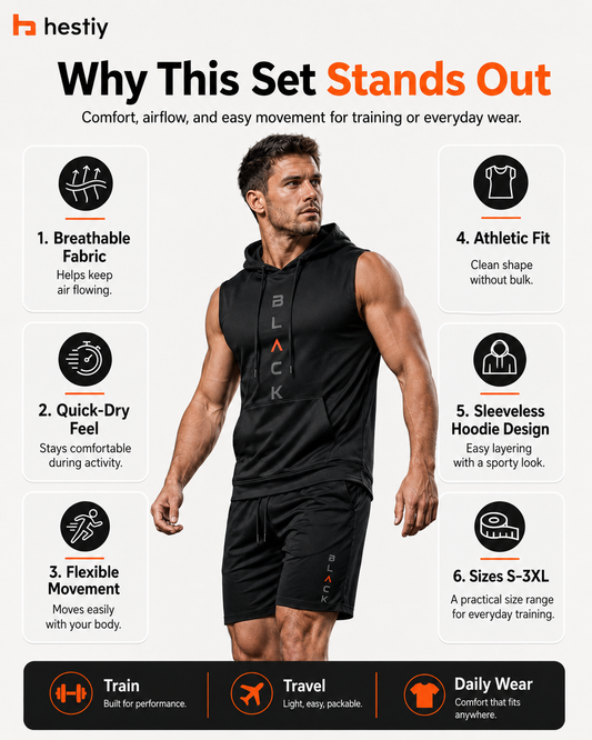 🏋️‍50% OFF NOW! 💪 Men’s Sleeveless Hoodie & Shorts Set – Athletic & Casual Fit – Breathable & Quick-Dry 🏋️‍♂️