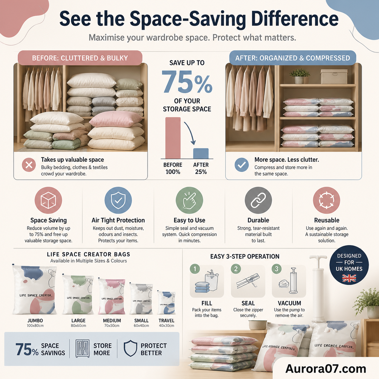 💐 BUY 2, GET 1 FREE! 🧳No‑Pump Vacuum Storage Bags – Press & seal, no pump needed. Saves 80% space, keeps clothes dry & dust‑free. Perfect for bulky bedding & off‑season gear. 🛏️🗄️