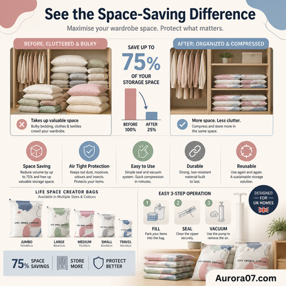 💐 BUY 2, GET 1 FREE! 🧳No‑Pump Vacuum Storage Bags – Press & seal, no pump needed. Saves 80% space, keeps clothes dry & dust‑free. Perfect for bulky bedding & off‑season gear. 🛏️🗄️
