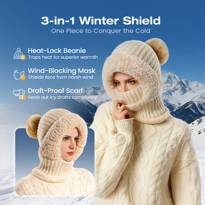 Women's Winter One-Piece Knitted Beanie Scarf Mask