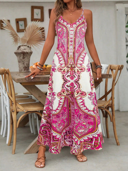 📢📢60% OFF !! ⏰Women’s Retro Print V-Neck Sleeveless Maxi Dress