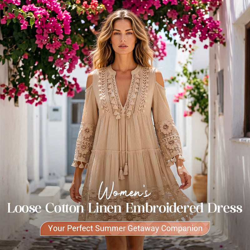 🥳SUMMER HOT SALE🥳💥50% OFF! 🔥Women's Loose Cotton Linen Embroidered Dress🌸👗