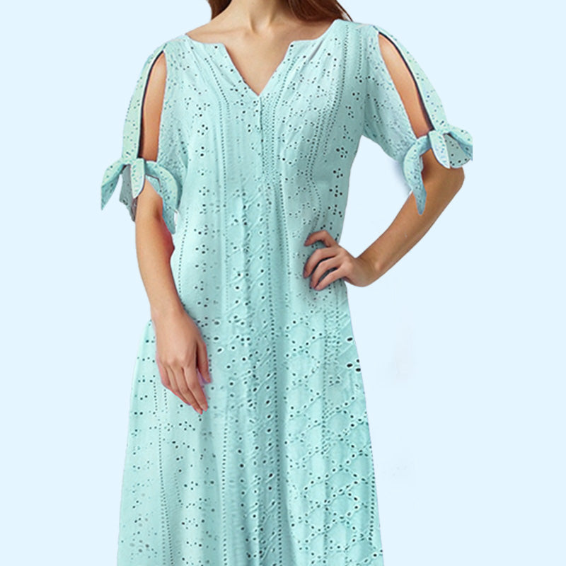💃Elegante effen jurk met V-hals en uitgesneden details voor dames