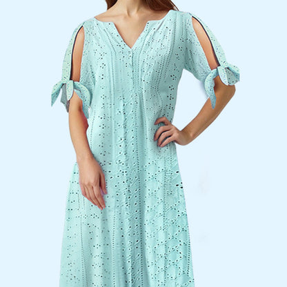 💃Elegante effen jurk met V-hals en uitgesneden details voor dames