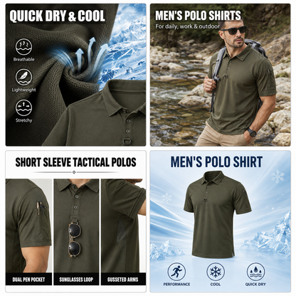 Men's Quick-Dry Tactical Performance Polo Shirts 7-Pack & 14-Pack Set - Short Sleeve Outdoor Work Shirts