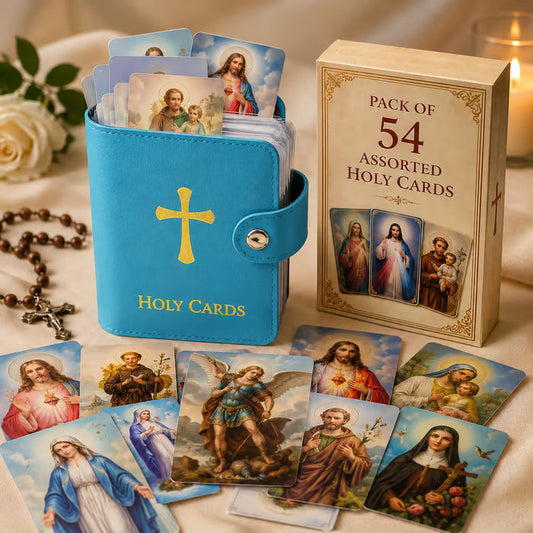 โ๏ธ Catholic Genuine Leather Holy Card Holder โ Pocket Prayer Card Organizer with Snap Closure